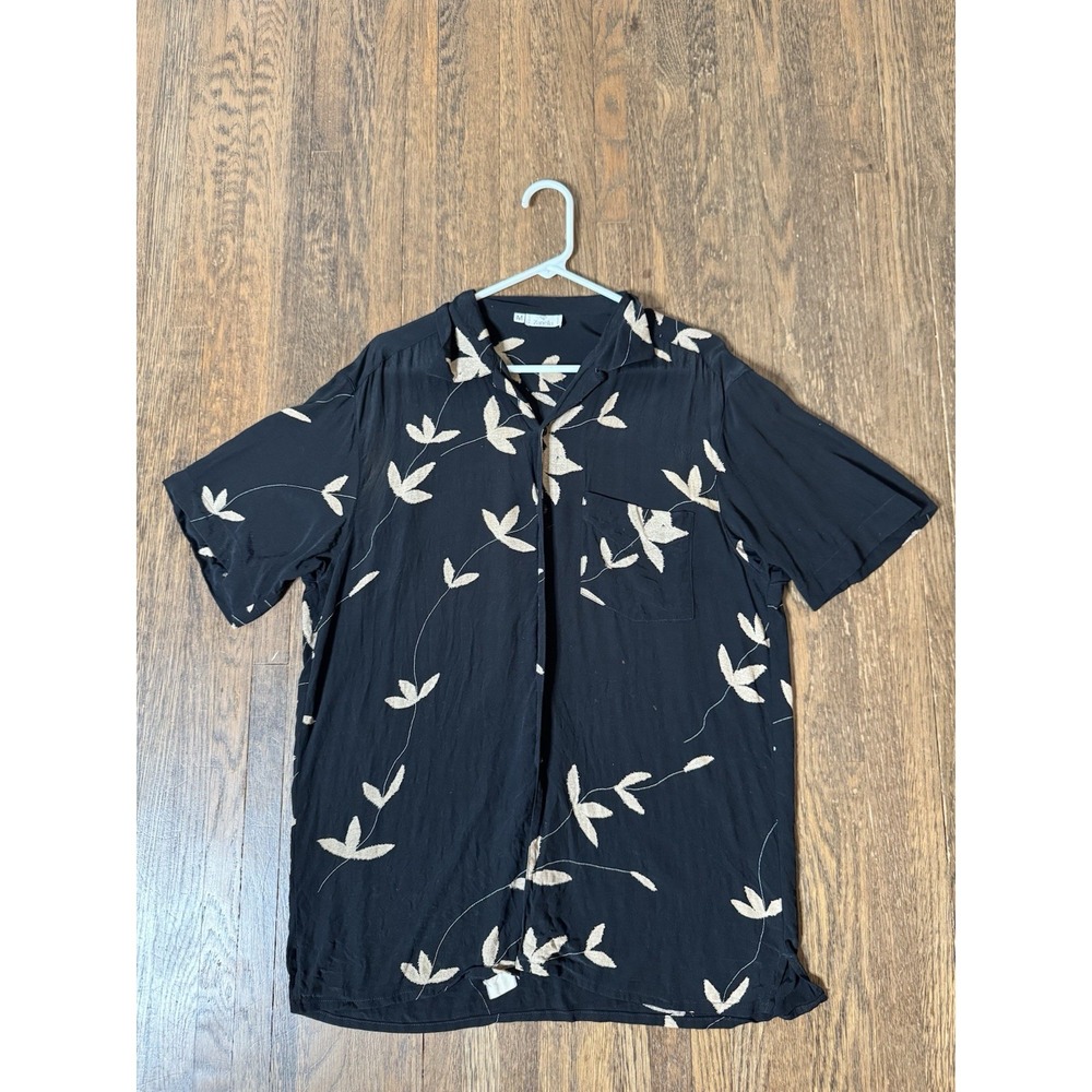 Zanella Italy Mens M Black Floral Leaf Short Sleeve Button Up Shirt